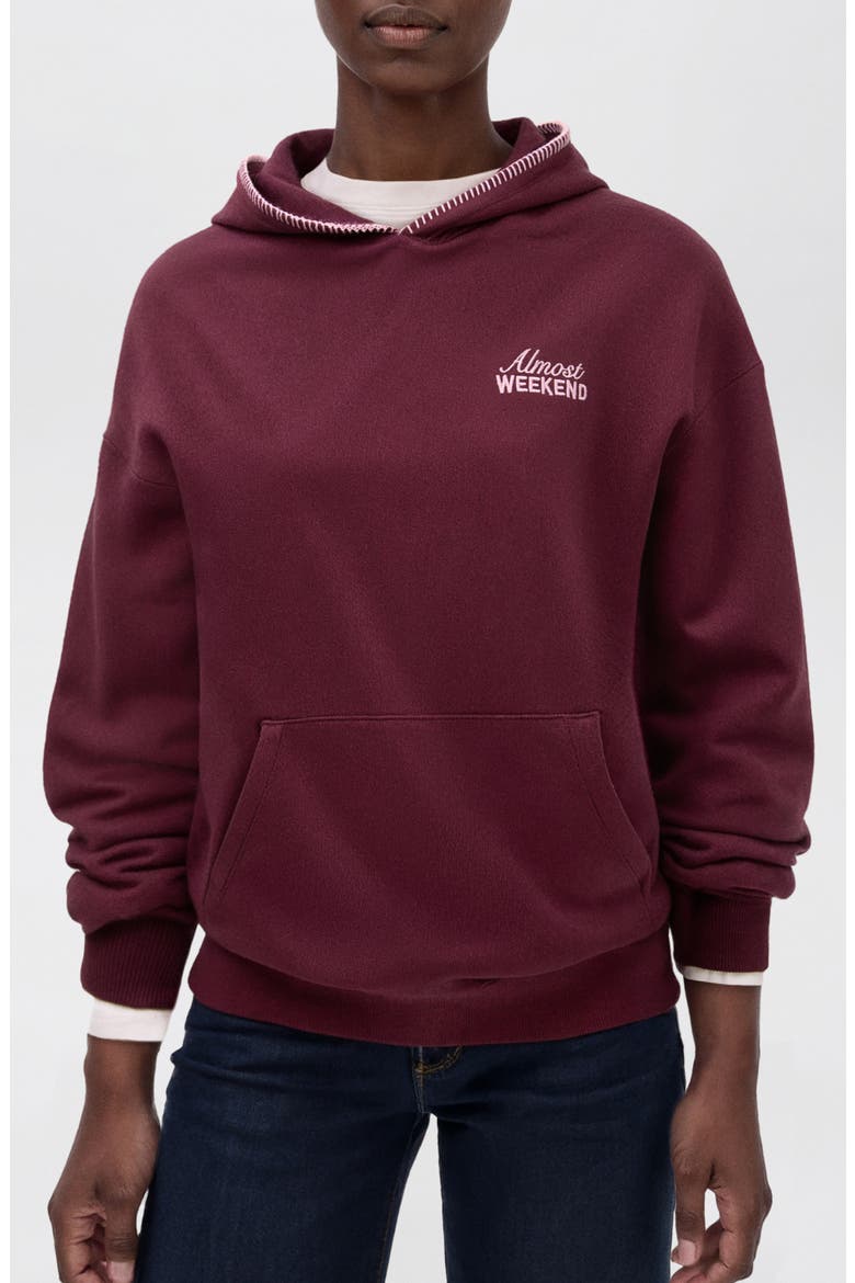 Almost Weekend Embroidered Hoodie, Main, color, MAROON
