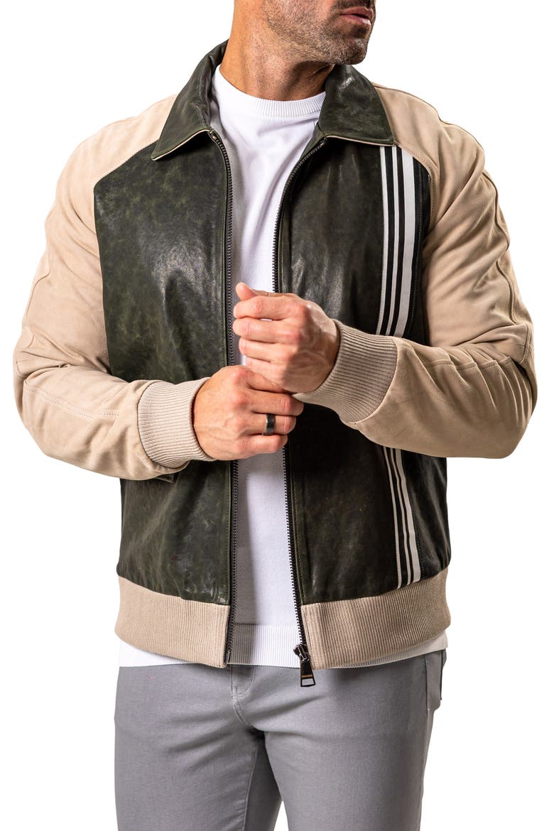 Leather Bomber Jacket, Alternate, color, GREEN