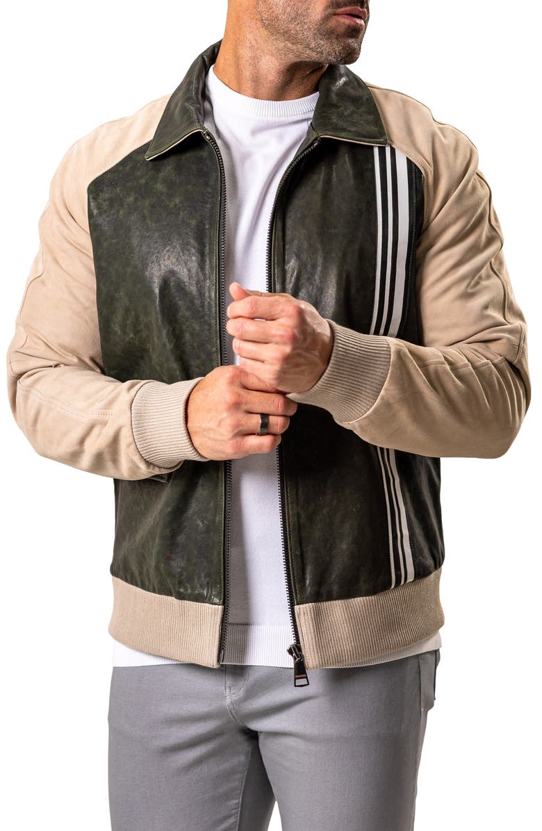 Maceoo Leather Bomber Jacket, Alternate, color, Green