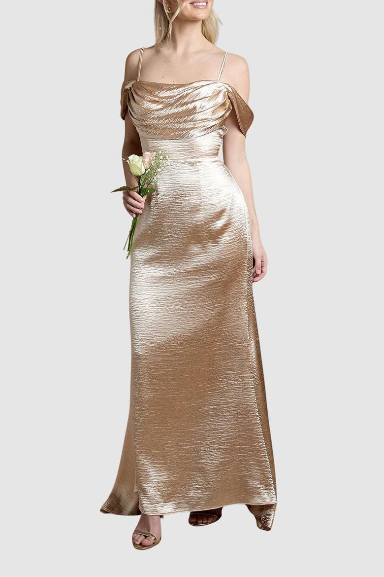Cowl Neck Bridesmaid Maxi Dress, Alternate, color, Champagne