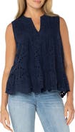 Liverpool Los Angeles Sleeveless Pintuck Eyelet Top