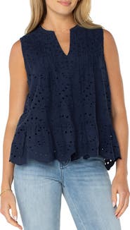 Liverpool Los Angeles Sleeveless Pintuck Eyelet Top