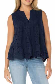 Liverpool Los Angeles Sleeveless Pintuck Eyelet Top