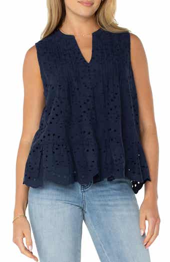 Liverpool Los Angeles Sleeveless Pintuck Eyelet Top
