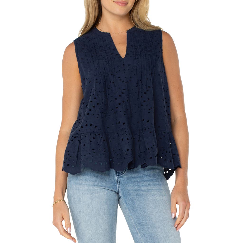 Liverpool Los Angeles Eyelet Embroidery Sleeveless Shirt In Navy