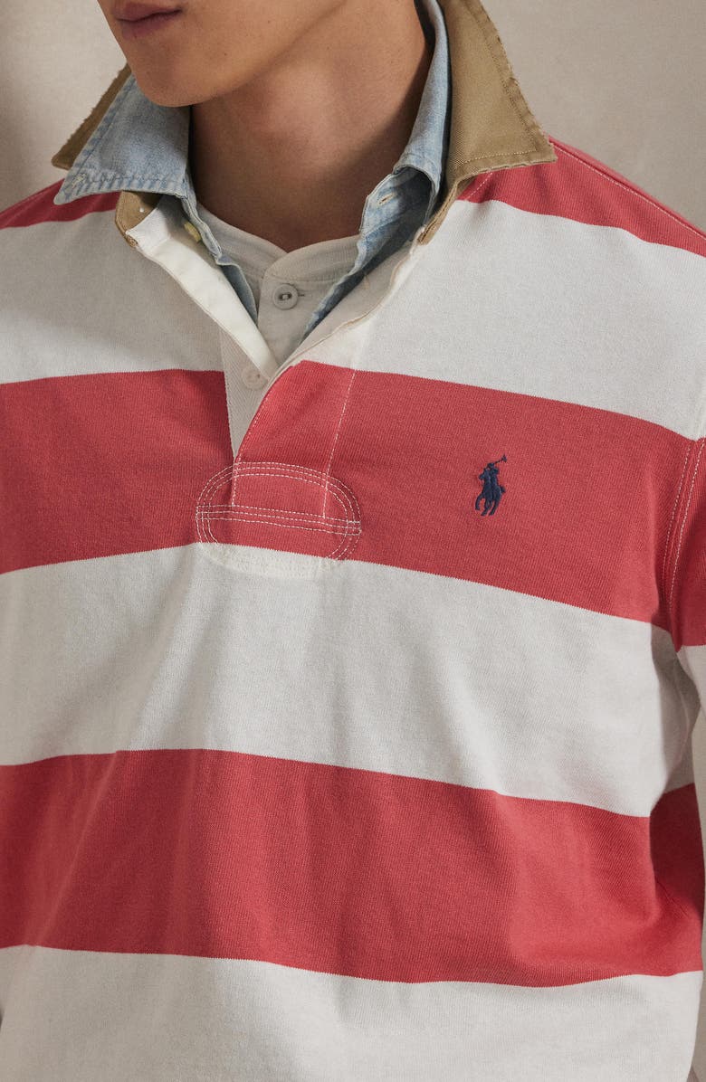 Polo Ralph Lauren Classic Fit Khaki Collar Rugby Shirt, Alternate, color, Red Sky/ Trophy Cream