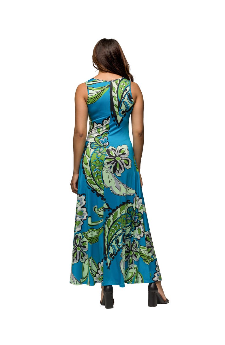 24seven Comfort Apparel Maternity Blue Paisley Print Scoop Neck A-Line Sleeveless Maxi Dress, Alternate, color, Blue Multi