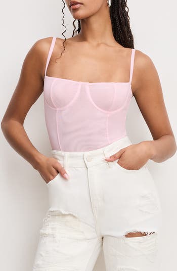 Good American Corset Demi Mesh Bodysuit | Nordstrom