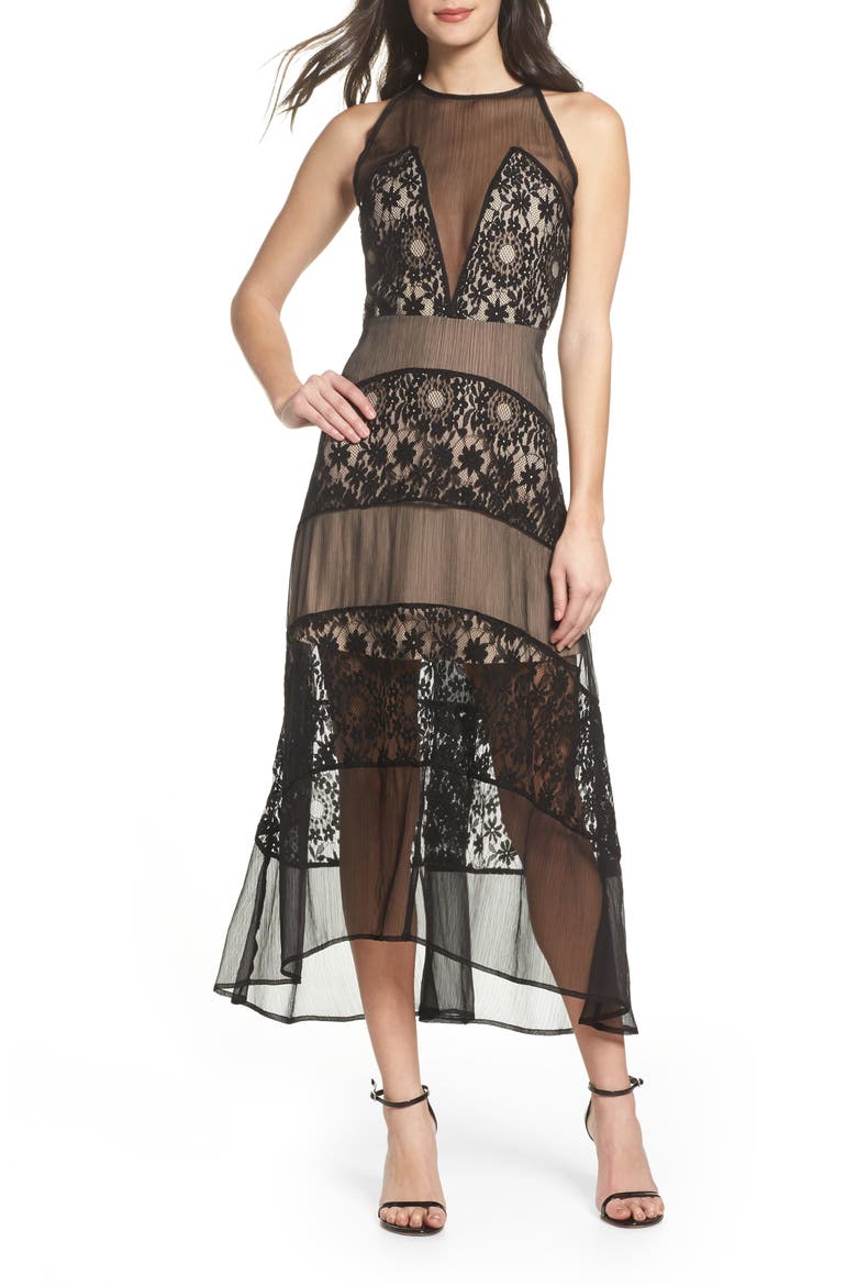 Tristan Lace & Chiffon Maxi Dress, Main, color, BLACK