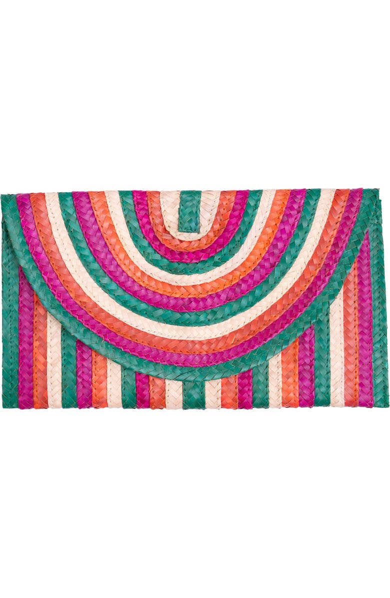 Jelavu Brooke Striped Raffia Clutch, Main, color, Green Multi