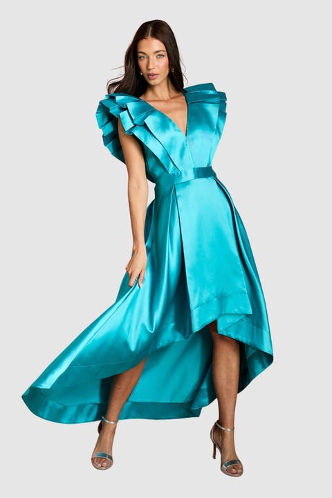 V-Neck High Low Midi Dress