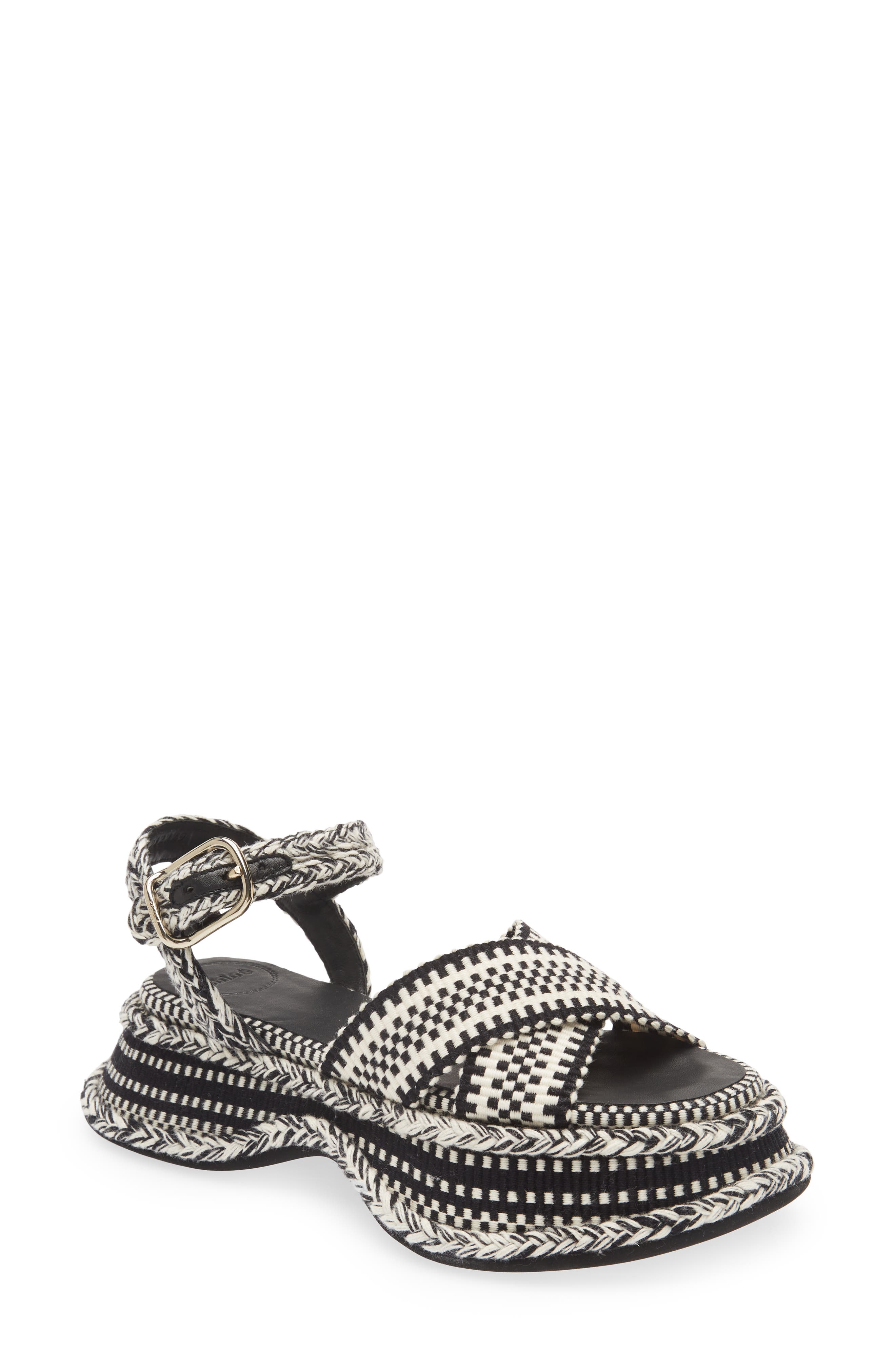 Chloé Meril Woven Platform Sandal, Main, color, White/ Black
