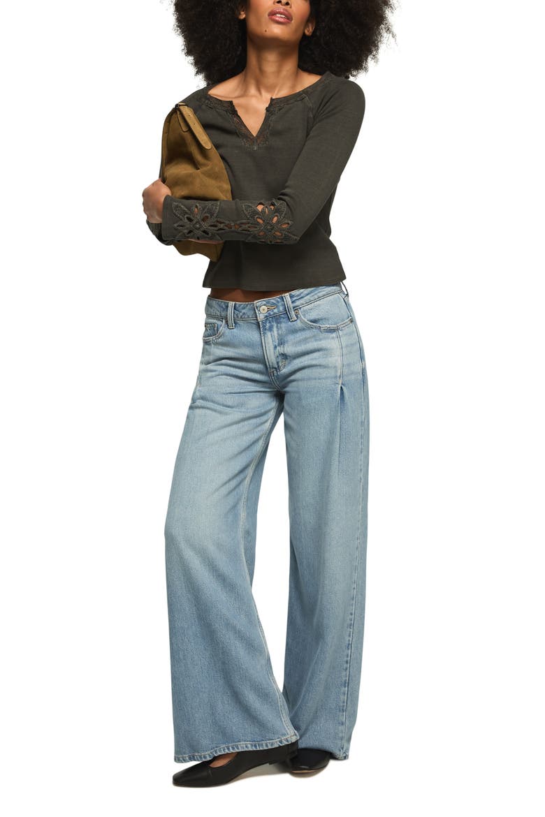 Lace Trim Notch Neck Rib Henley, Alternate, color, RAVEN