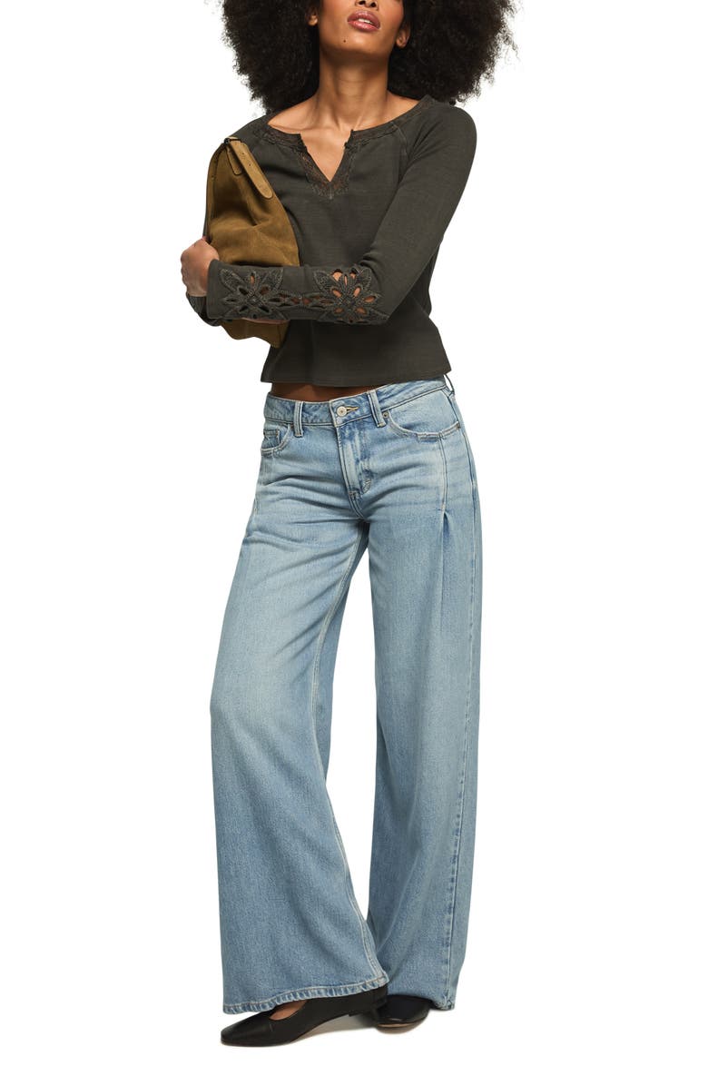 Lucky Brand Lace Trim Notch Neck Rib Henley, Alternate, color, Raven