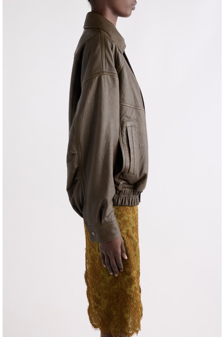 Oversized Leather Jacket, Alternate, color, KAKI FONCE