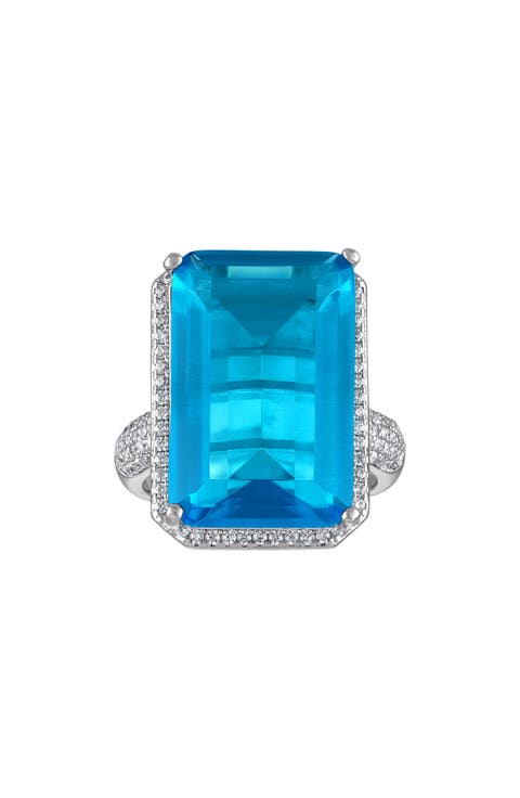 Sterling Silver Blue Topaz & Cubic Zirconia Ring
