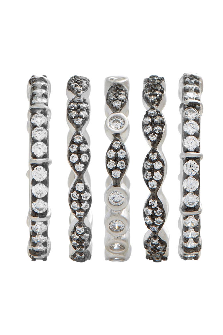 Classic Mixed 5-Stack Ring, Alternate, color, BLACK/ WHITE/ SILVER