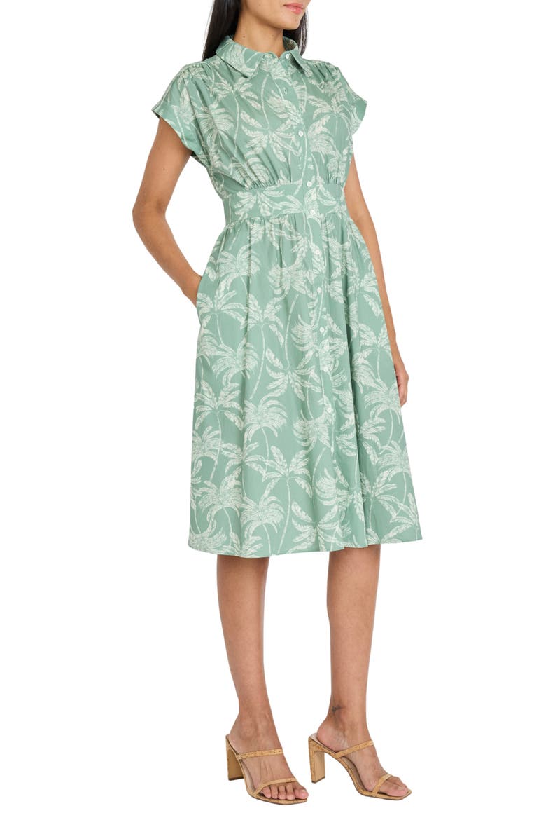 Cap Sleeve Stretch Cotton Midi Shirtdress, Alternate, color, SAGE/ IVORY