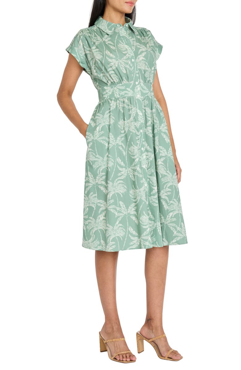 Maggy London Cap Sleeve Stretch Cotton Midi Shirtdress, Alternate, color, Sage/ Ivory