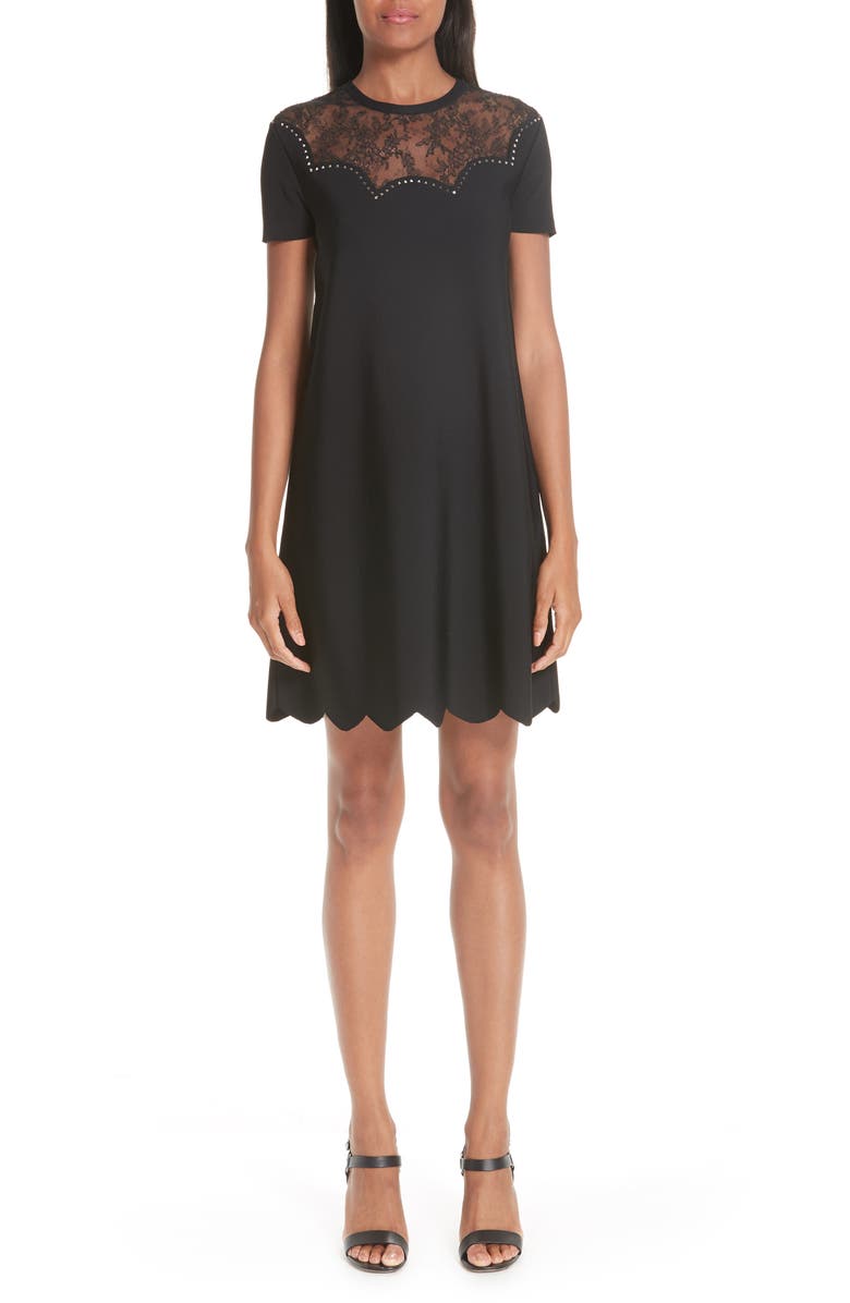 Valentino Scallop Detail Lace Yoke Dress, Main, color,