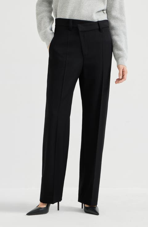 Virgin Wool Gabardine Wrap-front Trousers With Monili
