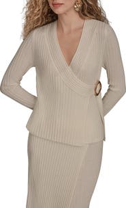 Donna Karan New York Rib Merino Wool Wrap Sweater