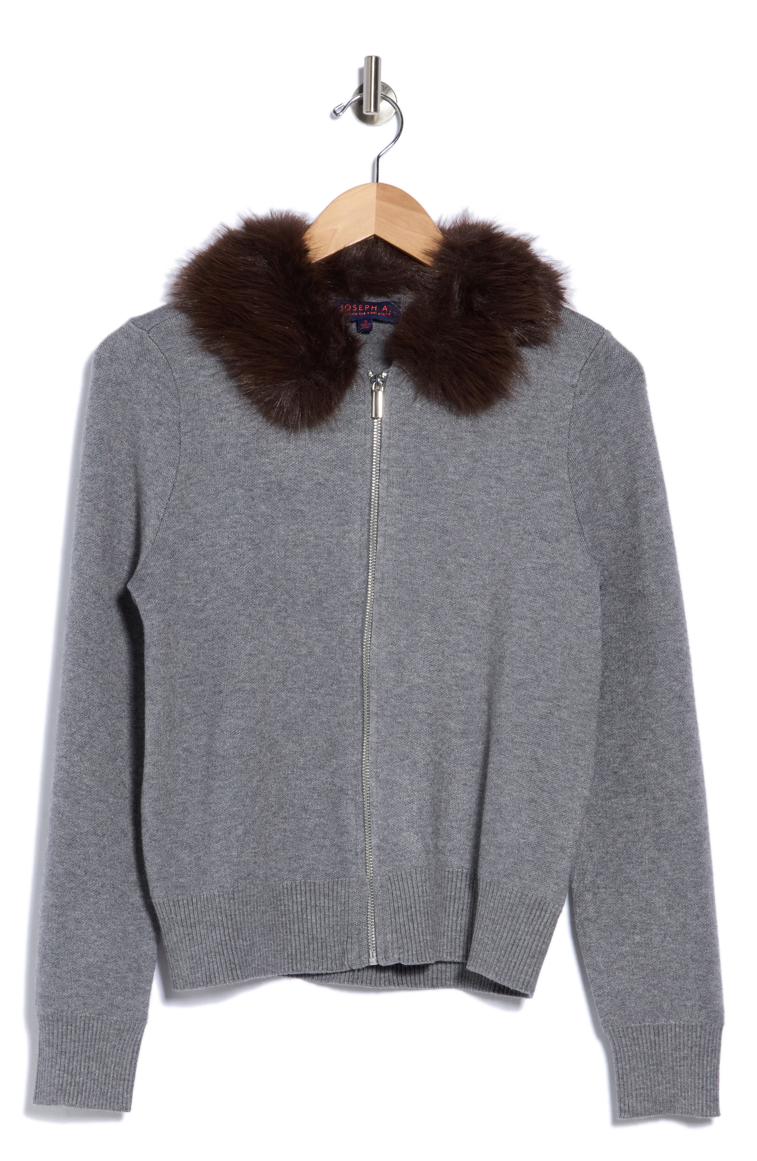 Faux Fur Collar Zip Sweater