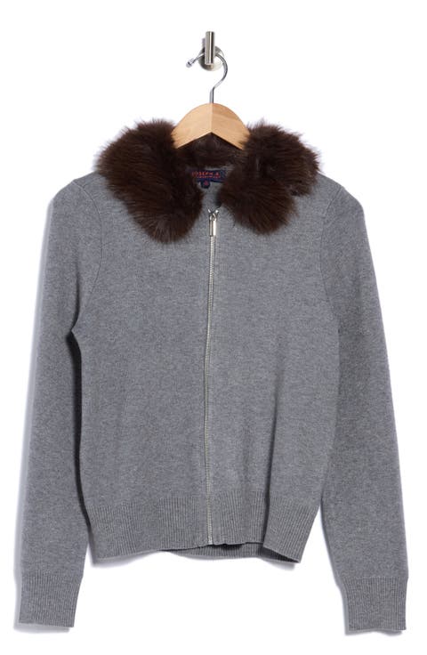 Faux Fur Collar Zip Sweater