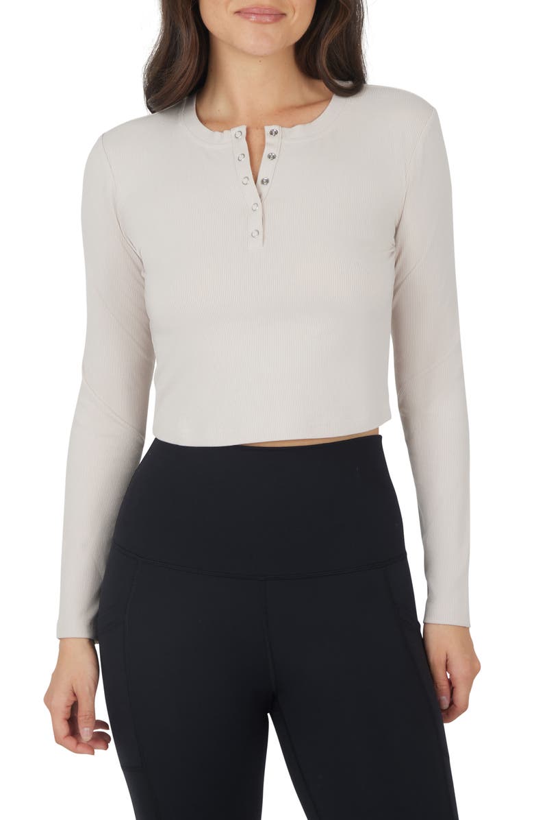 YOGALICIOUS Valentina Heavenly Rib Henley, Main, color, Mist Sand
