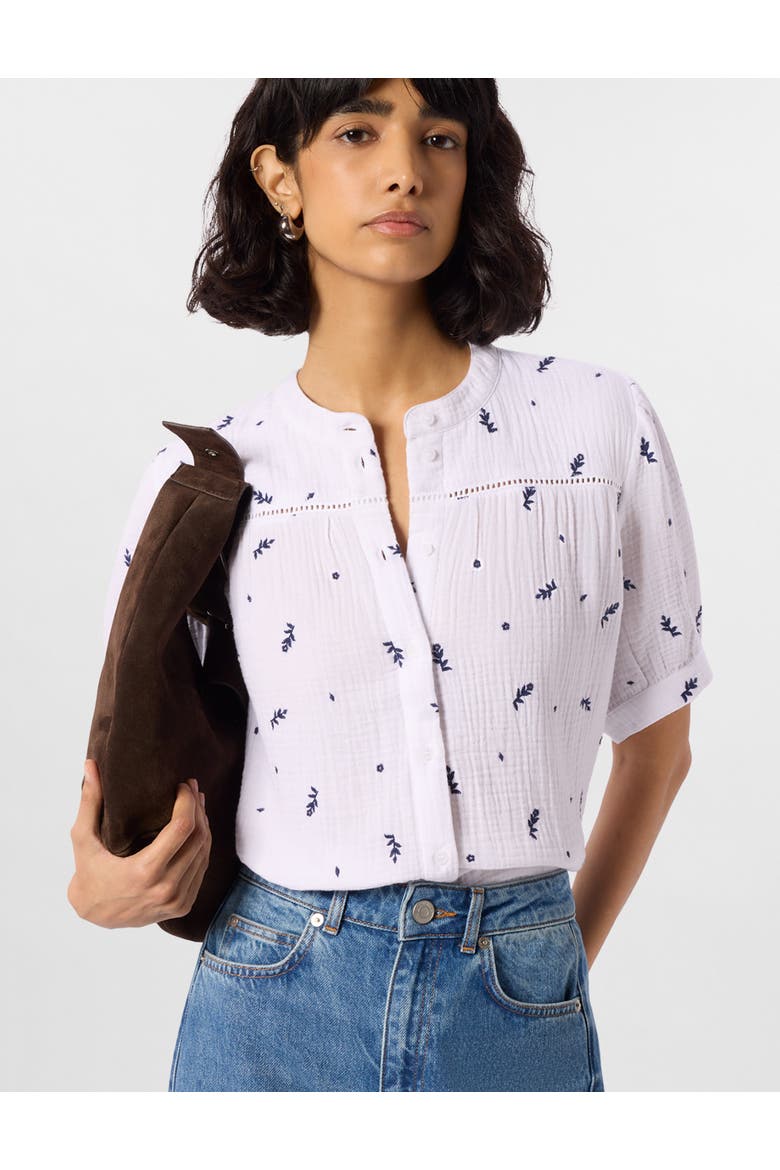Embroidered Cotton Frill Top, Alternate, color, Ivory/Multi