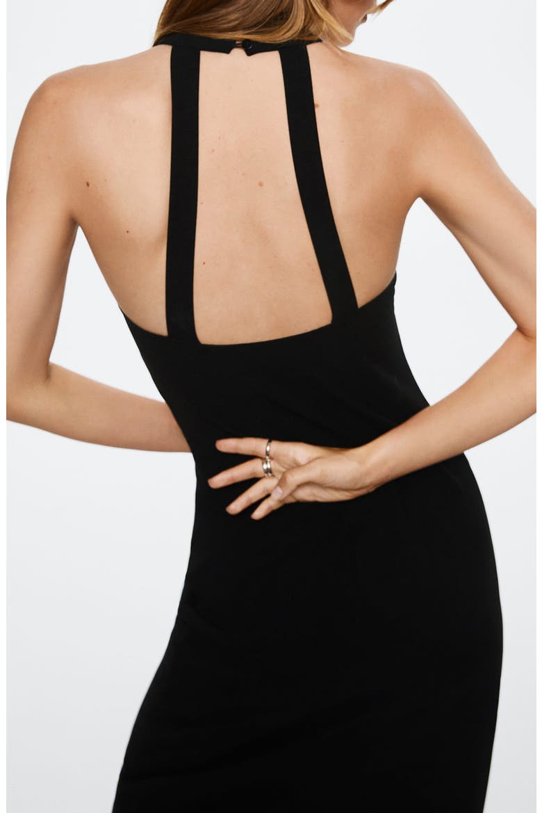 Cutout Back Halter Neck Maxi Dress, Alternate, color, BLACK