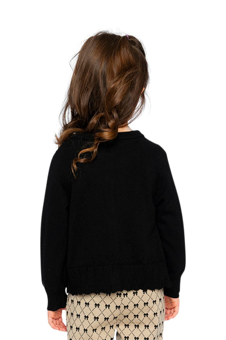 Knit Button Front Scallop Ruffle Trim Cardigan, Alternate, color, Black
