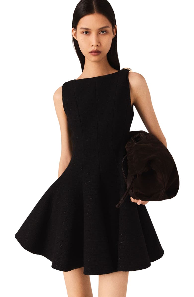 maje Mini flared tweed dress, Alternate, color, Black