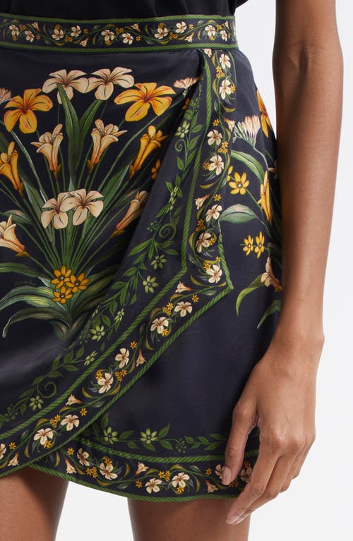 Farm Rio Flowers Arch Wrap Front Linen Miniskirt In Black