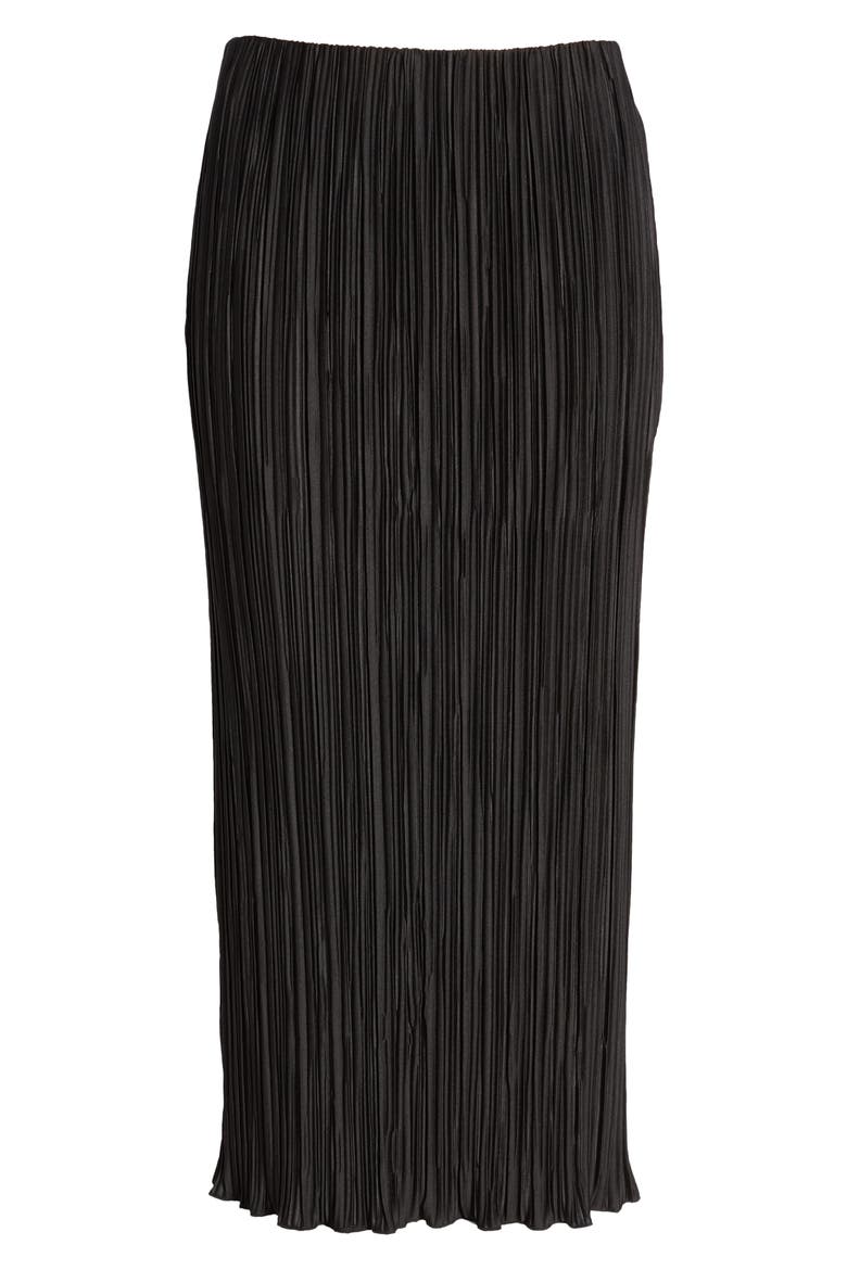 Stella Plissé Midi Skirt, Alternate, color, BLACK