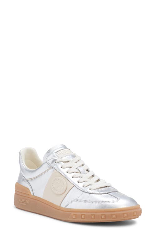 Valentino Laminated Leather Upvillage Sneakers In Silver