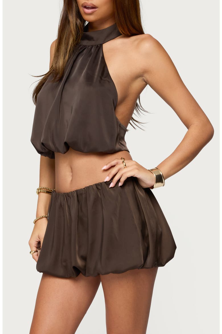 Dorah Satin Bubble Halter Top, Alternate, color, BROWN