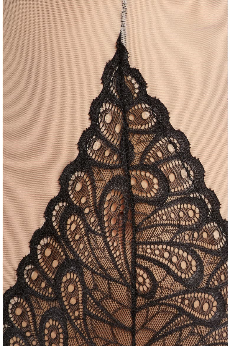 Lace Panel Undewire Teddy, Alternate, color, BLACK/ SAND