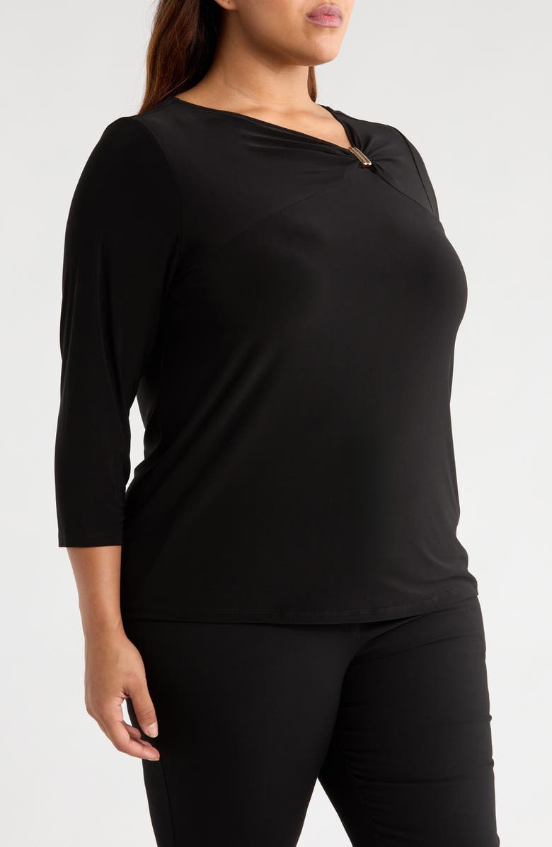 Anne Klein Gathered Asymmetric Neck Top, Alternate, color, Anne Black