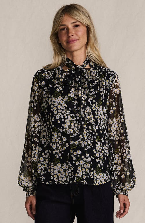 Lands' End Chiffon Removable Tie Neck Blouse In Black