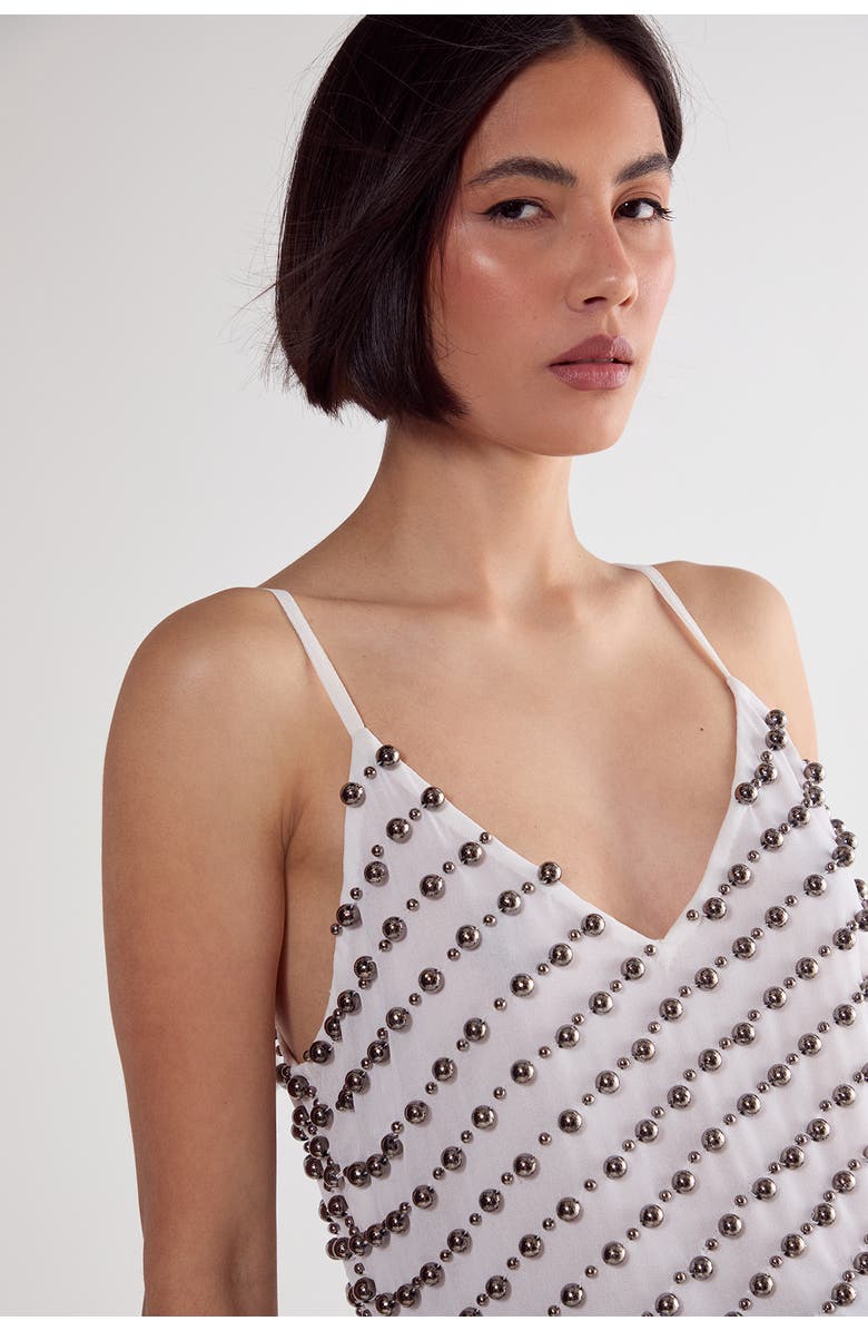 NASTY GAL Studded Asymmetric Fringed Cami Top, Alternate, color, White