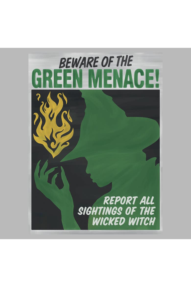 Mens Wicked For Good Elphaba Beware of the Green Menace T Shirt, Alternate, color, Ice Grey