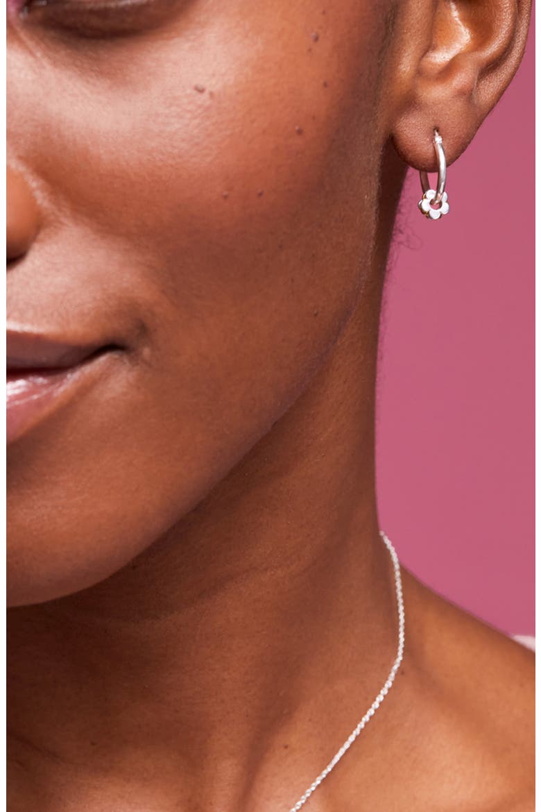 Multi Flower Beaded Hoop Earrings, Alternate, color, SILVER