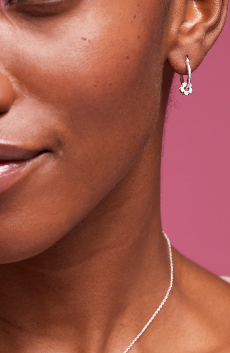 Estella Bartlett Multi Flower Beaded Hoop Earrings, Alternate, color, Silver