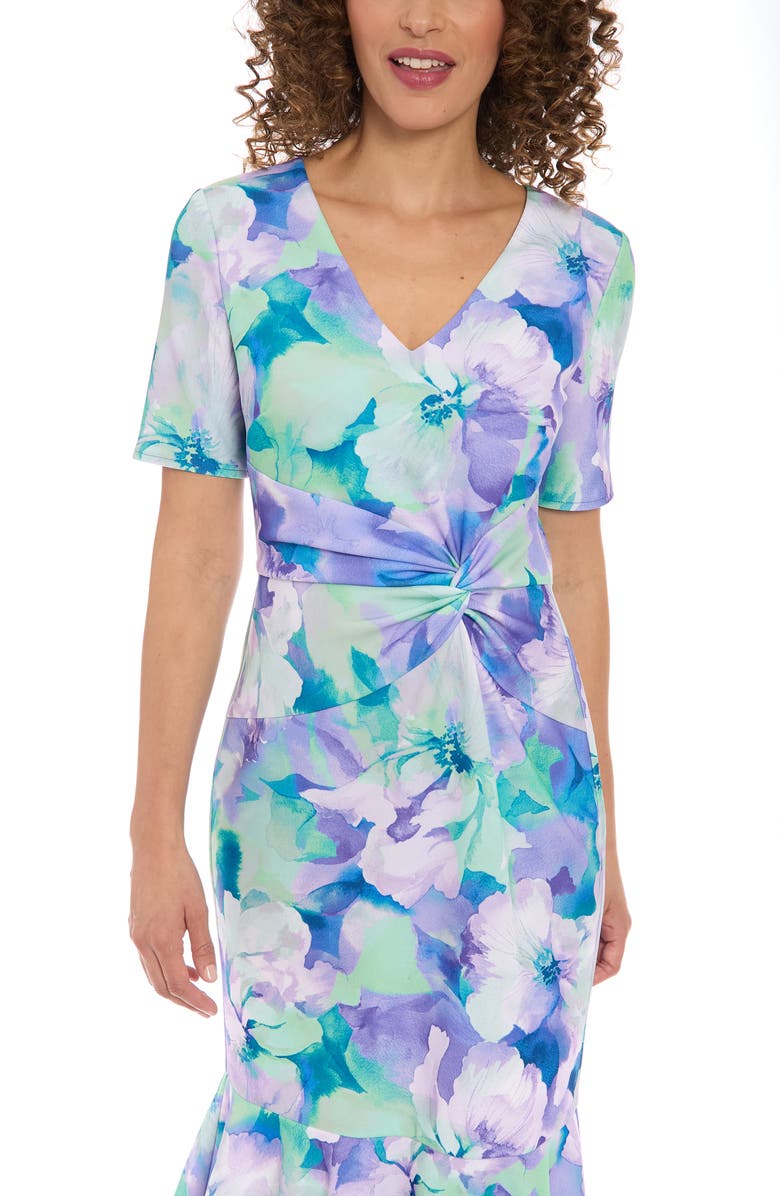 London Times Floral Print Flounce Hem Dress, Alternate, color, 