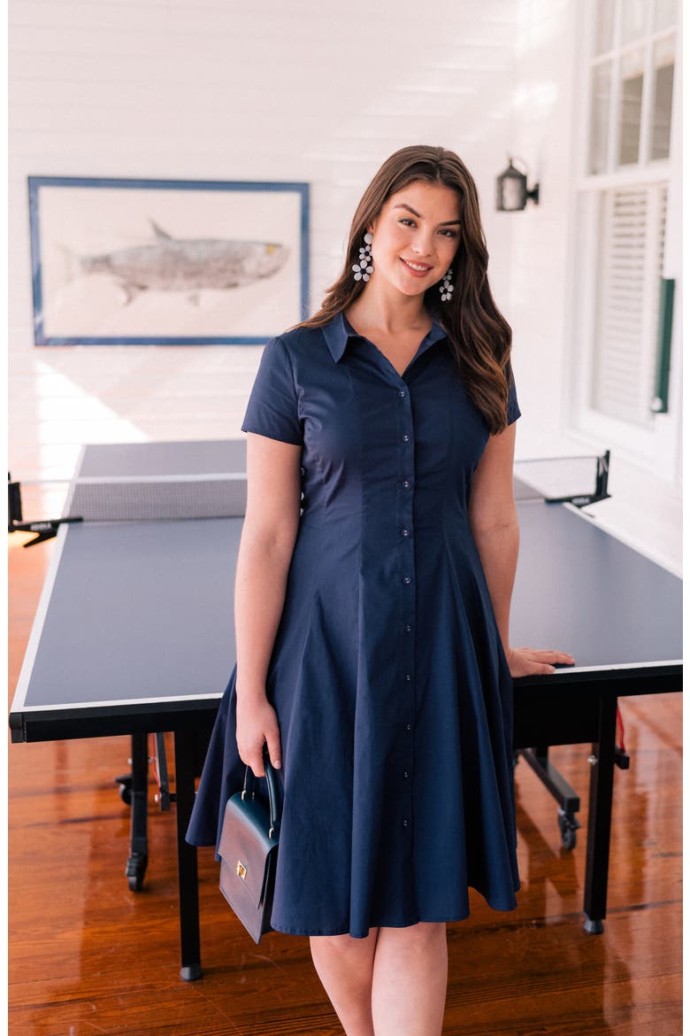 Fit & Flare Shirtdress, Alternate, color, NAVY