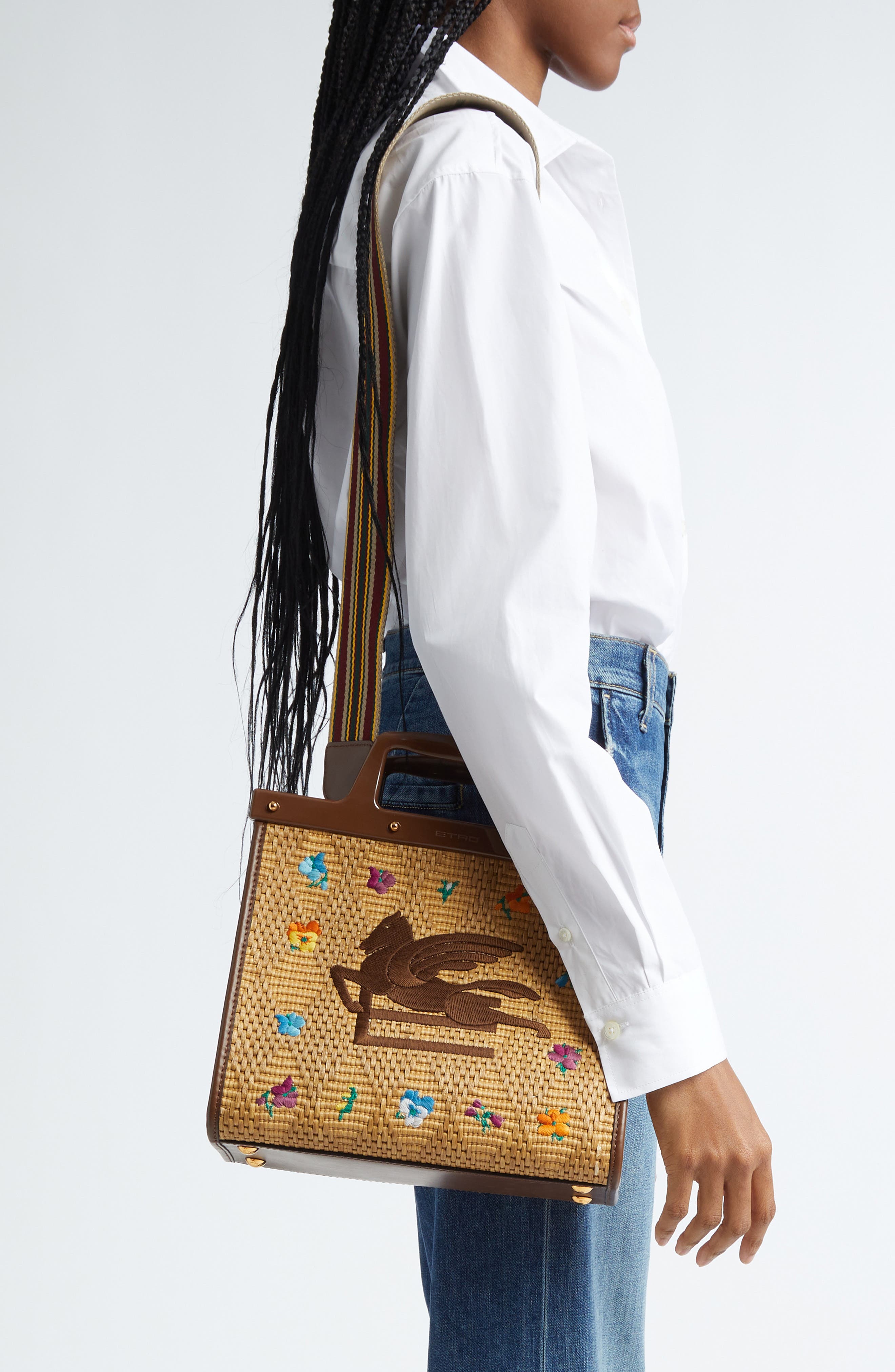 Etro Medium Love Trotter Straw Shopper, Alternate, color, 