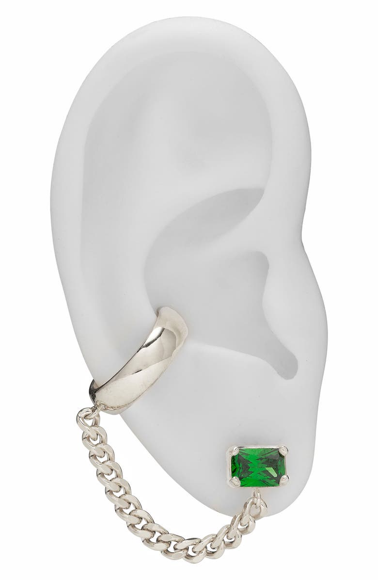 Lady Grey Cubic Zirconia Tether Chain Cuff Earring, Alternate, color, Silver/ Green