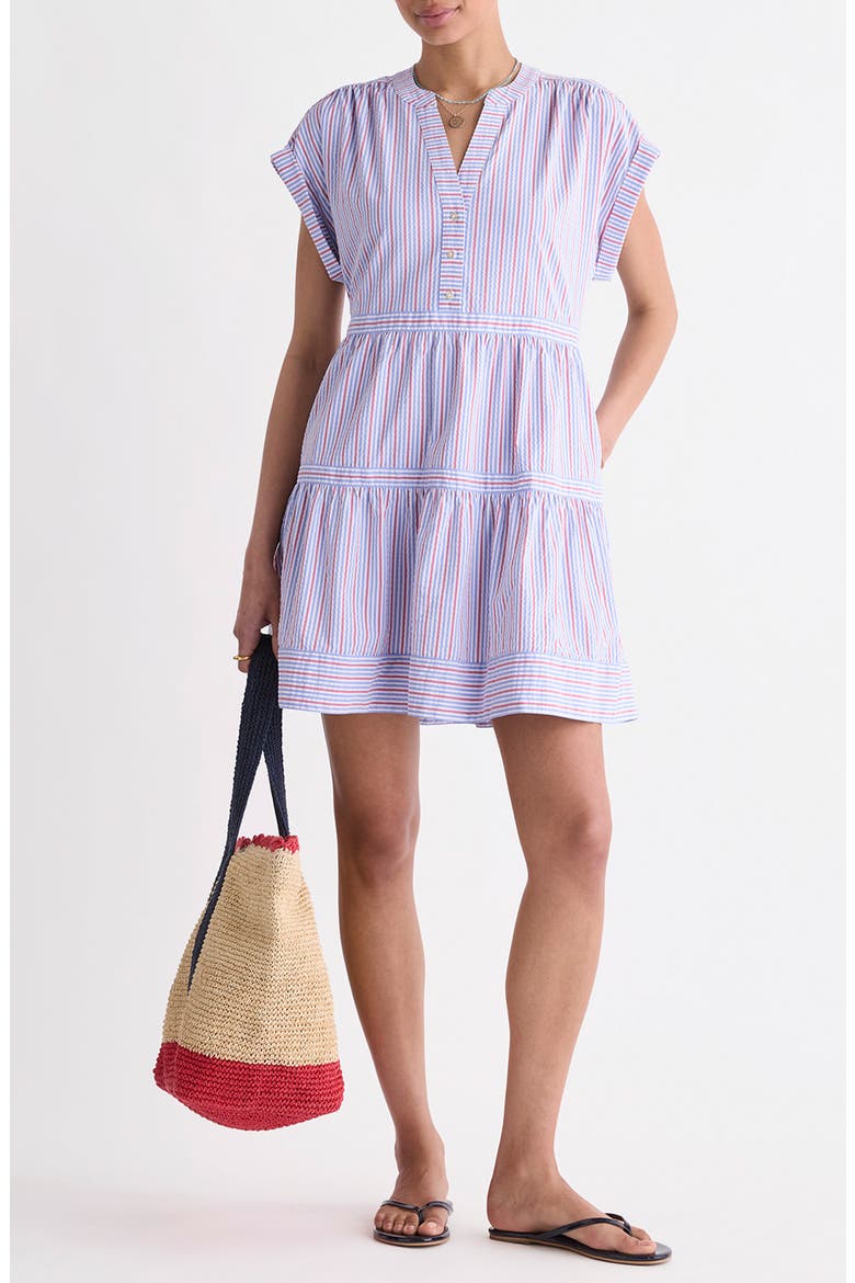 Dillon Harbor Seersucker UPF 30+ Minidress, Main, color, BLUE RED STRIPE