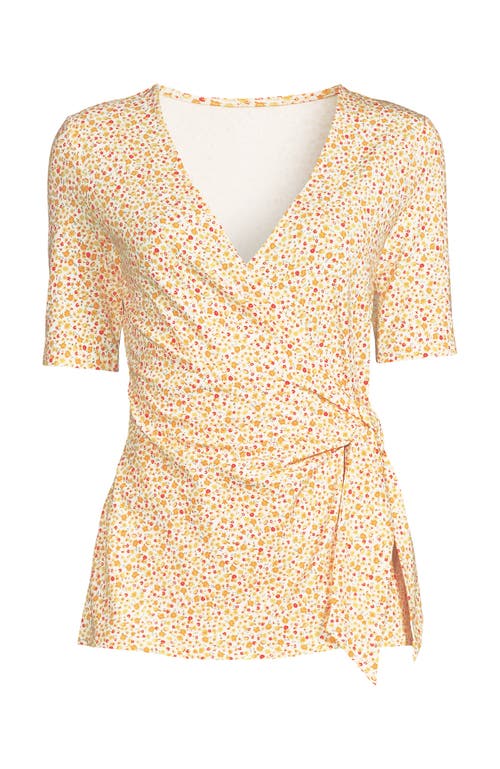 LANDS' END LANDS' END ELBOW SLEEVE LIGHTWEIGHT JERSEY SIDE TIE BLOUSE